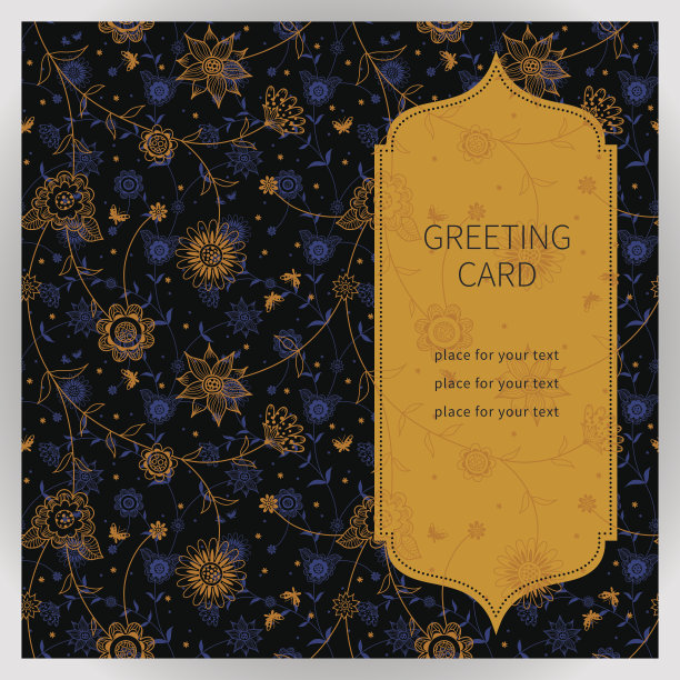 复古华丽的卡片与鲜花和蝴蝶。图片下载