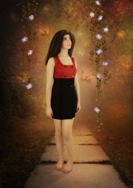 手持鲜花的少女图片下载