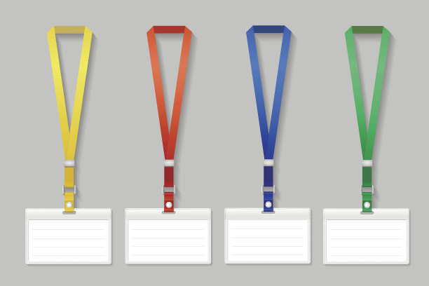 徽章模板，名称袋持有人与挂绳设置。矢量图图片下载