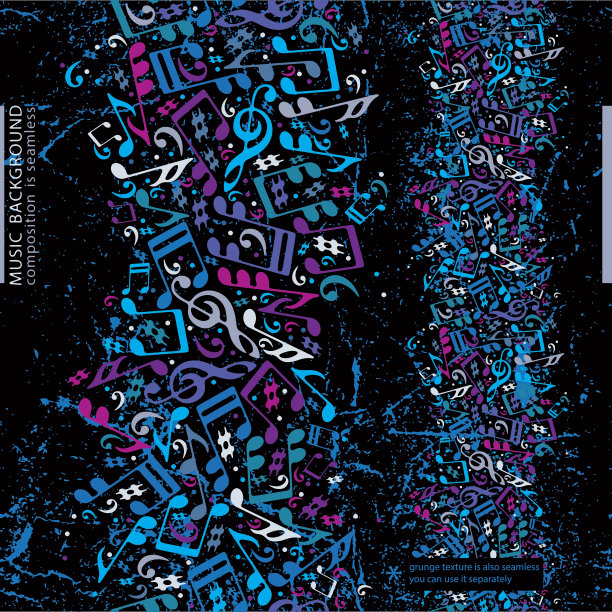 矢量彩色无缝音乐垃圾背景，明亮图片下载