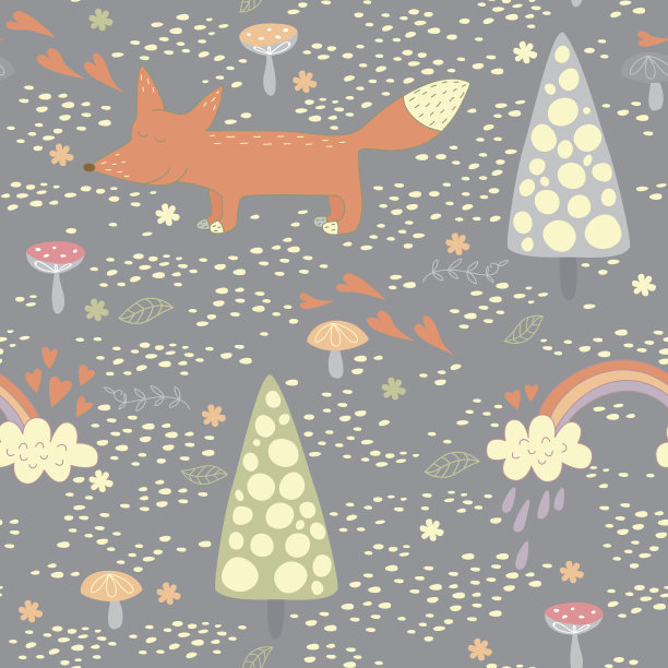 有趣的无缝图案与可爱的小狐狸图片下载