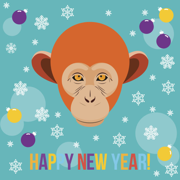 新年贺卡模板与卡通红猴子图片下载