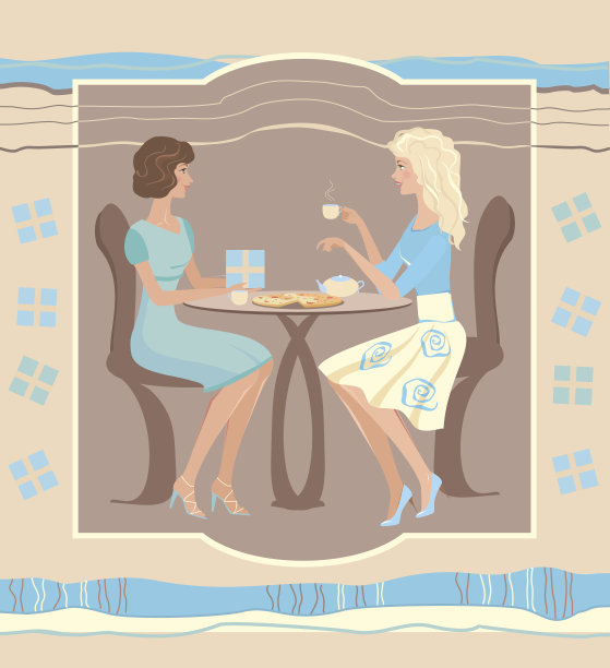 两个女孩在咖啡馆。图片下载