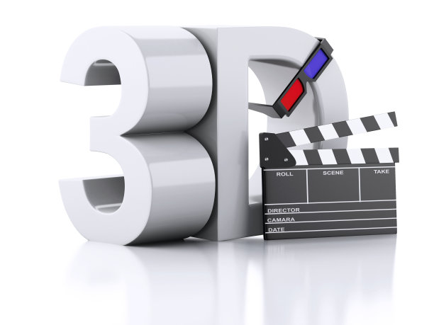 电影拍板和3d眼镜。三维演示图片下载