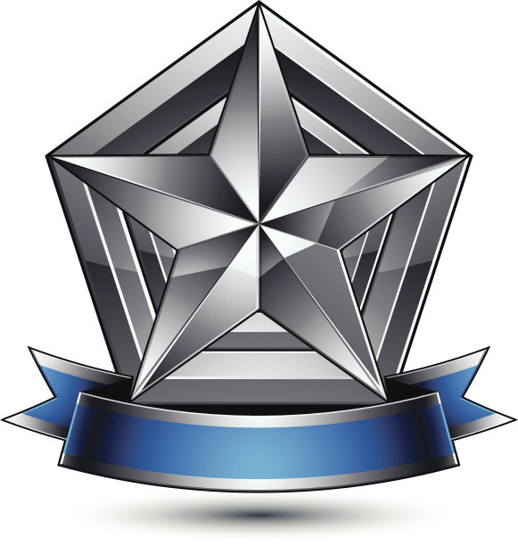 纹章矢量模板五角星银星，3d图片下载