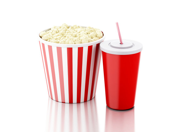 爆米花和饮料。三维演示图片下载