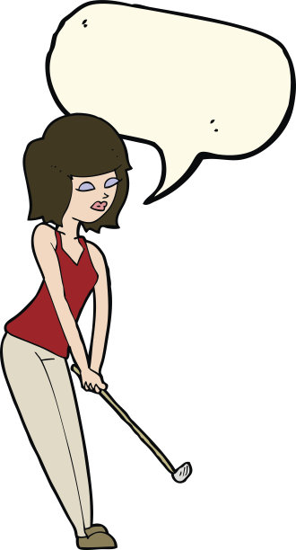 卡通女人用泡泡打高尔夫球图片下载