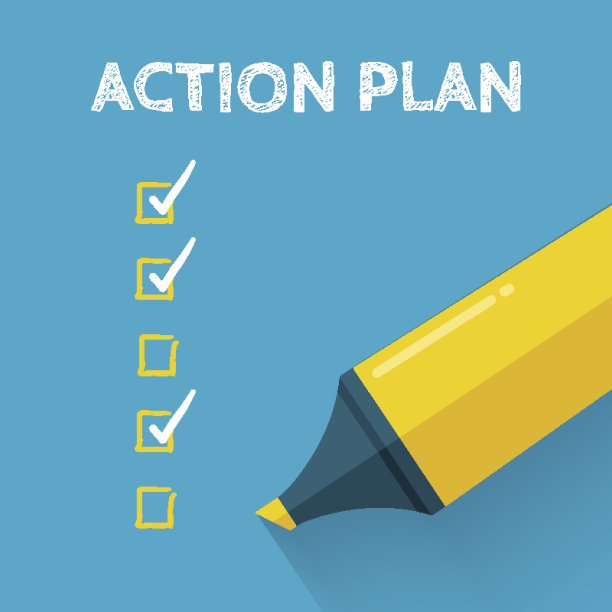 行动计划概念设计与黄色铅笔或记号笔。图片下载