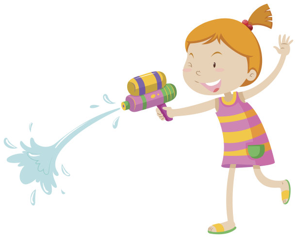女孩玩水枪图片下载