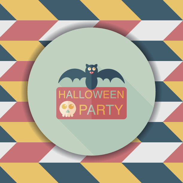 万圣节派对标志与长影子扁平图标，eps10图片下载