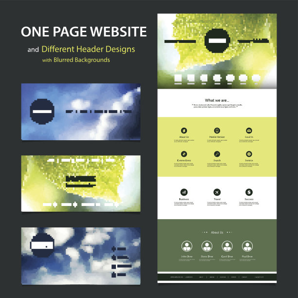 一个网页模板，不同的标题设计与模糊的背景图片下载