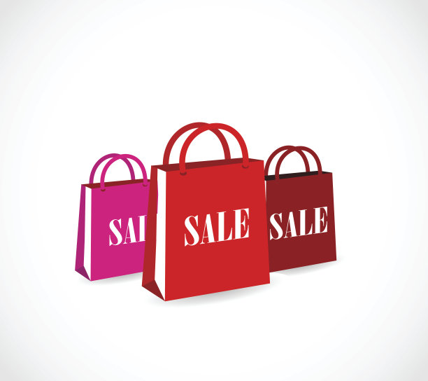 三个彩色纸袋与篮子图标向量图片下载