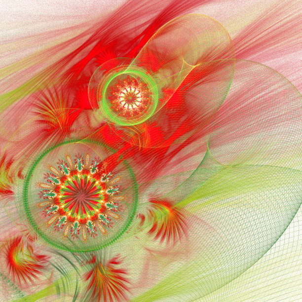 红色和绿色的网格分形图案。图片下载