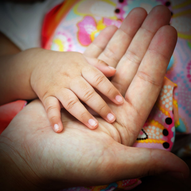 新生婴儿的手交给女性掌心图片下载