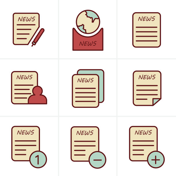 线条图标风格报纸图标集图片下载