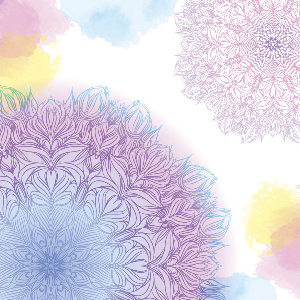 粉红色和蓝色的曼荼罗和水彩画图片下载