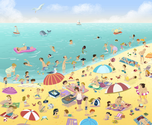 夏天海滩上的人们图片下载