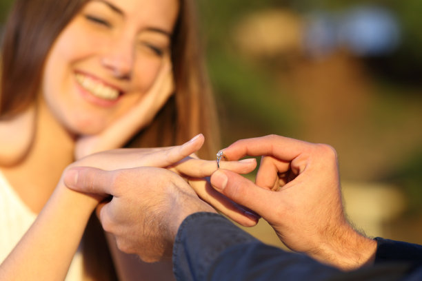 男朋友把订婚戒指戴在女朋友的手指上图片下载