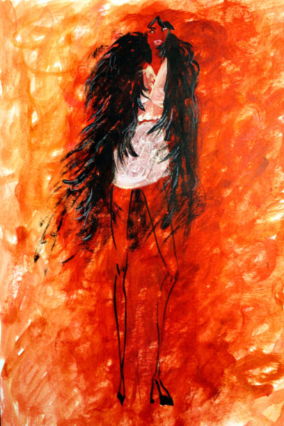 时尚插图-女人穿白色连衣裙图片下载