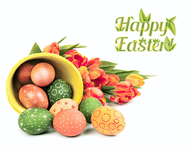 复活节用郁金香和鸡蛋装饰图片下载