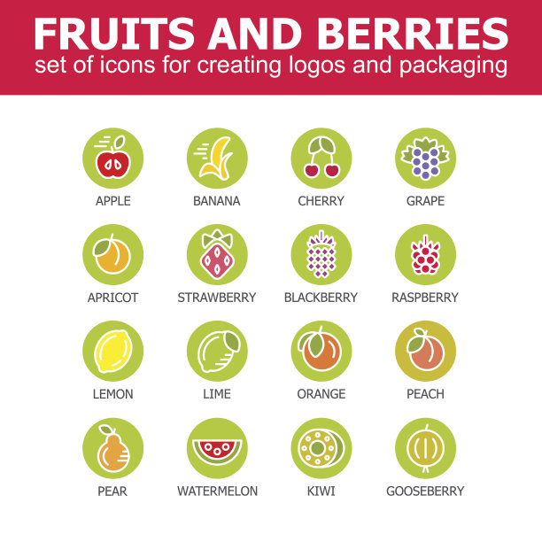 水果图标收集-矢量插图图片下载