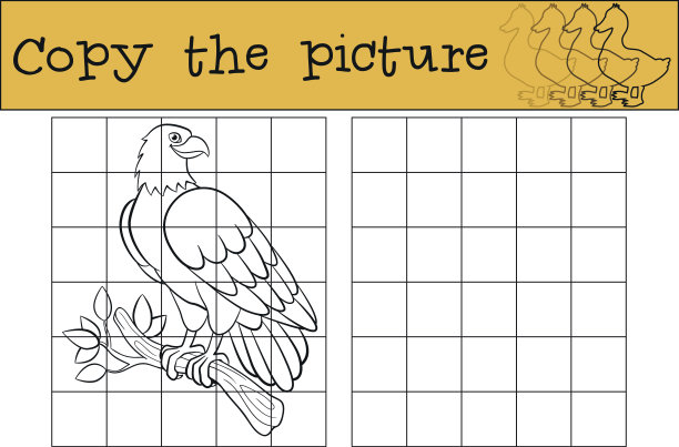 儿童游戏:复制图片。可爱的秃头鹰微笑。图片下载