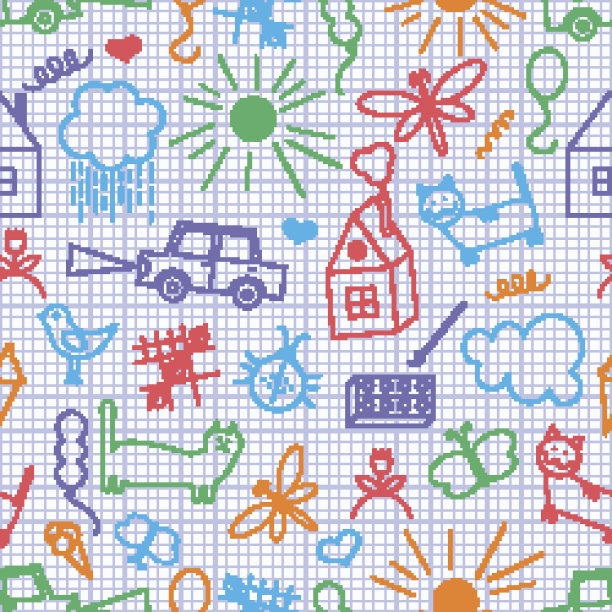 无缝图案，画在一个孩子的风格图片下载