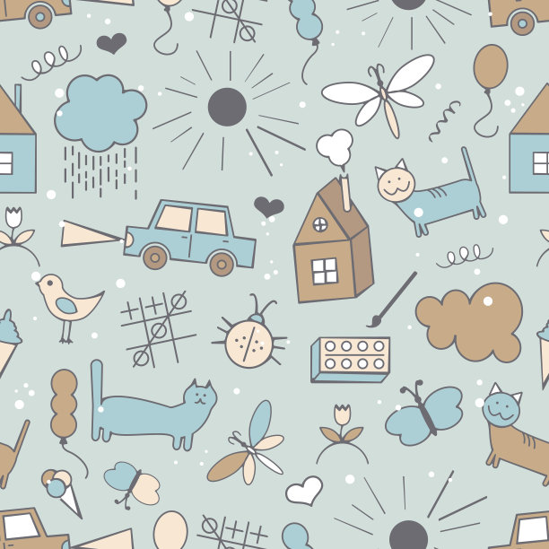 无缝图案，画在一个孩子的风格图片下载