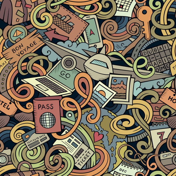 卡通涂鸦旅行计划无缝模式图片下载