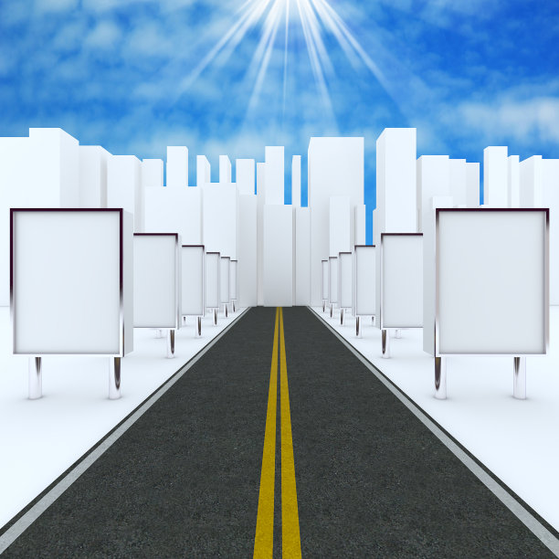 在通往城市的路上的广告牌图片下载