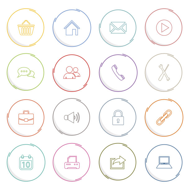 集合有色非典型性圆形细线图标模板图片下载