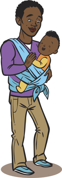 爸爸用吊带抱着他的孩子。矢量图图片下载