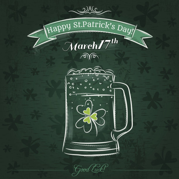 圣帕特里克节的绿卡和啤酒杯图片下载