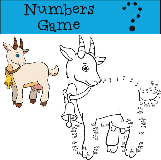 儿童教育游戏:数字游戏。可爱的山羊。图片下载