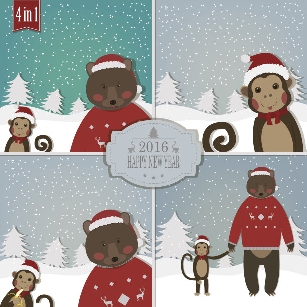 一套中国生肖-猴子。矢量插图。图片下载