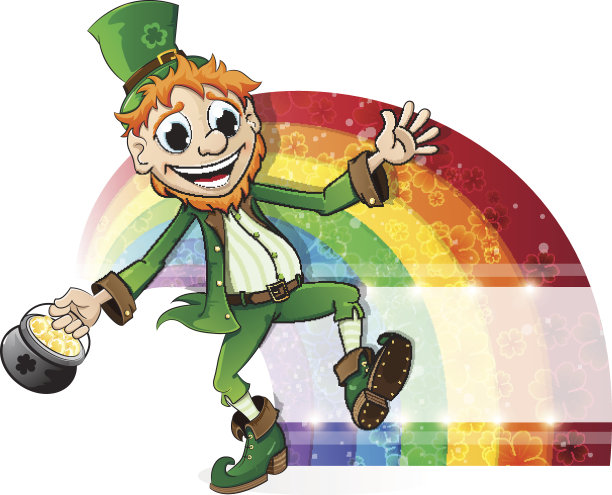 带着一罐金色和彩虹的矮妖图片下载