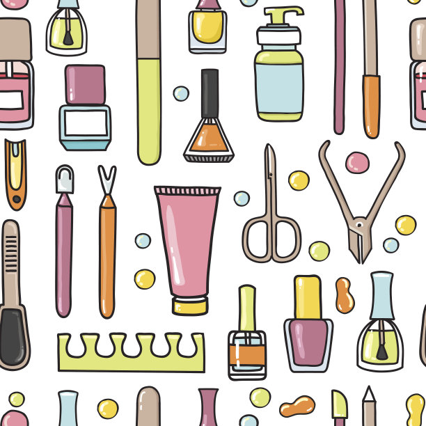 矢量无缝图案美甲和足疗涂鸦设备。图片下载