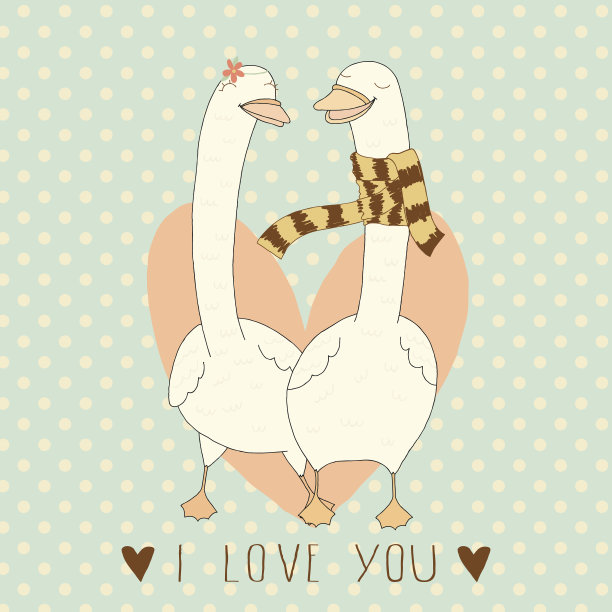 浪漫的情人节卡片和有趣的天鹅图片下载