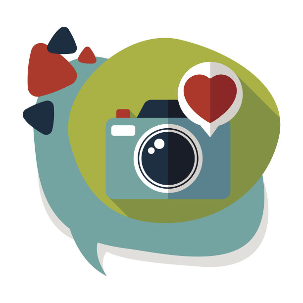 情人节照片相机与长影子图标，eps10图片下载