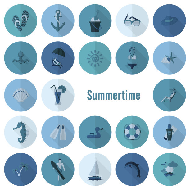 夏季和海滩简单的平面图标图片下载