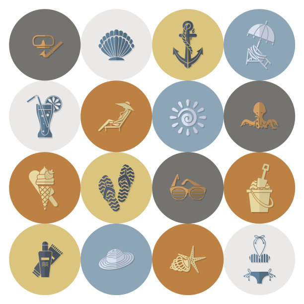 夏季和海滩简单的平面图标图片下载