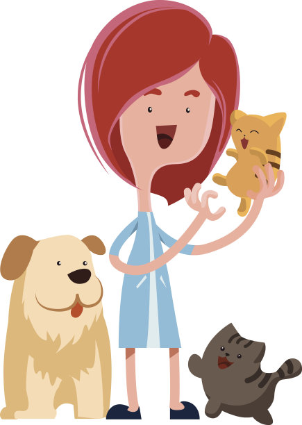 女孩抱着可爱的宠物矢量插图卡通人物图片下载