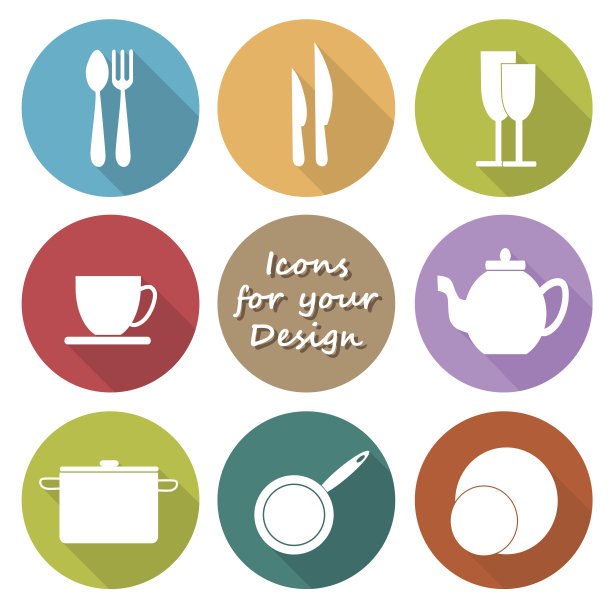 圆形图标厨房用具在颜色图片下载