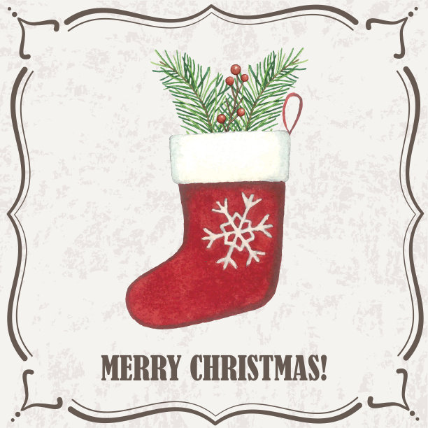 圣诞快乐，新年快乐水彩贺卡。图片下载