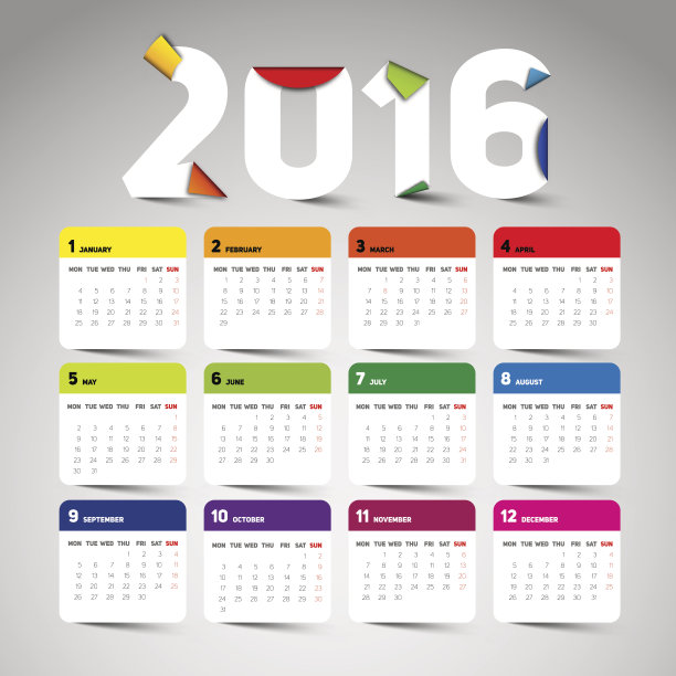 简单2016日历，2016日历纸设计图片下载