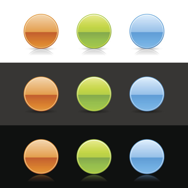 圆圈空网页图标橙色绿色蓝色按钮阴影反射图片下载