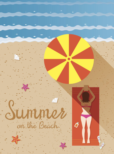 夏天:穿着比基尼的女人在海滩上晒太阳图片下载