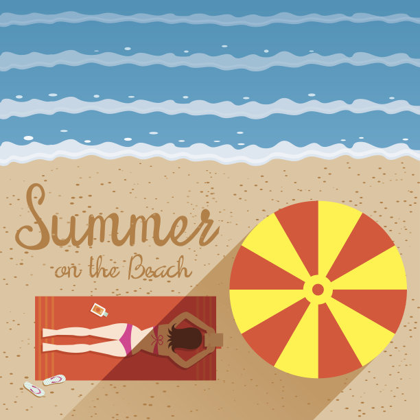 夏天:穿着比基尼的女人在海滩上晒太阳图片下载