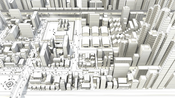 鸟瞰城市的线描图片下载