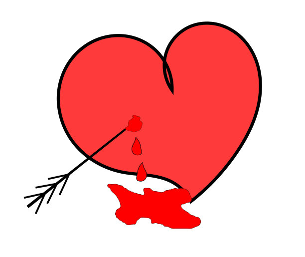 灰色背景上一颗流血的心脏被箭射中图片下载